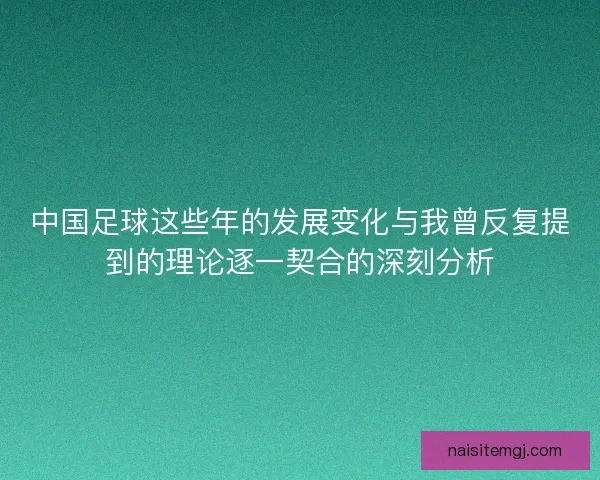 中国足球这些年的发展变化与我曾反复提到的理论逐一契合的深刻分析