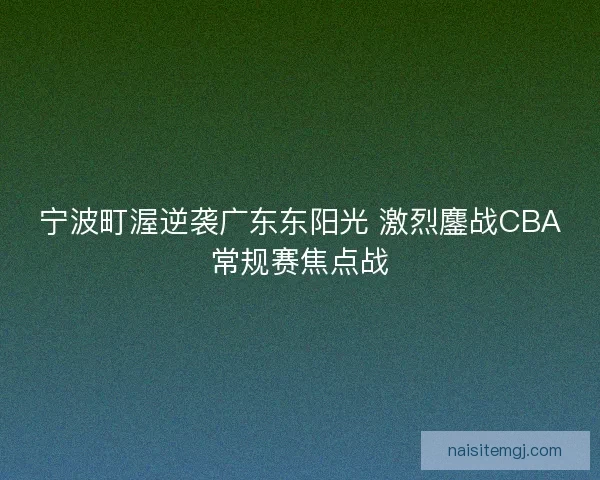 宁波町渥逆袭广东东阳光 激烈鏖战CBA常规赛焦点战